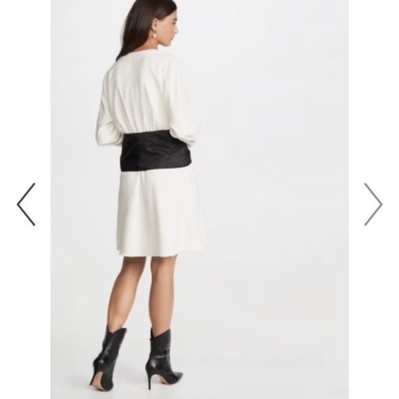 New With Tags TIBI Ivory Stretch Faux Wrap Dress Long Sleeve Black Belt - Picture 8 of 8